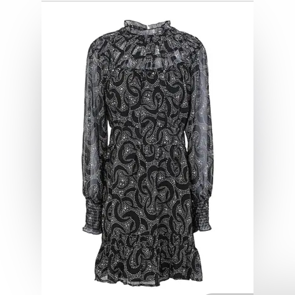 New Topshop BLACK YOKE LONG SLEEVE RUCHED MINI Dress Size 10